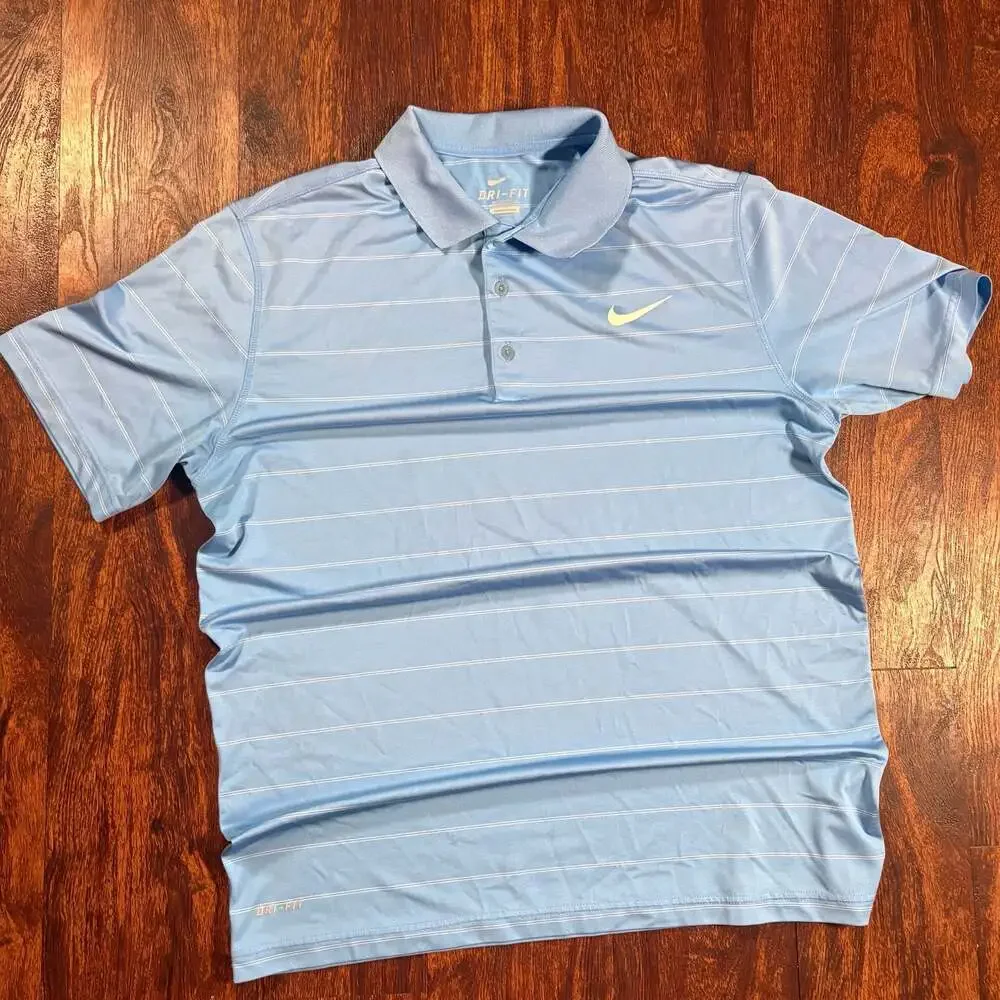 Nike Golf Dri-FIT Striped Performance Short Sleeve Polo Shirt Light Blue Large